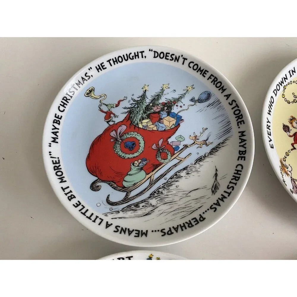 Dr Seuss The Grinch 65th Anniversary Set 4 Christmas Appetizer Plates Holiday 6”